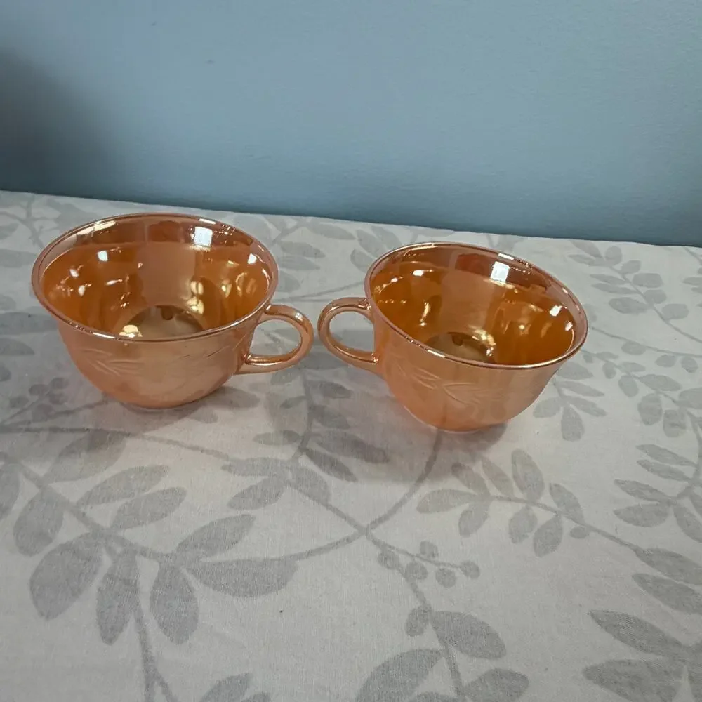 Vintage Fire-King Peach Lustre Laurel Tea Cups Set of 2 Replacement